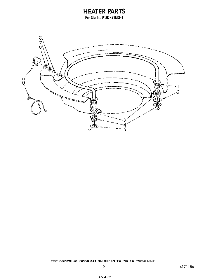 HEATER Diagram and Parts List for KUDS21MS1  KitchenAid Dishwasher