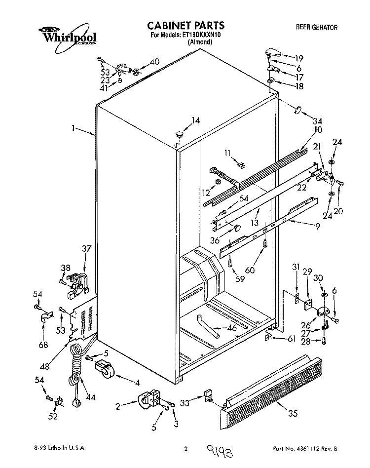 CABINET Diagram and Parts List for ET18DKXXN10  Whirlpool Refrigerator