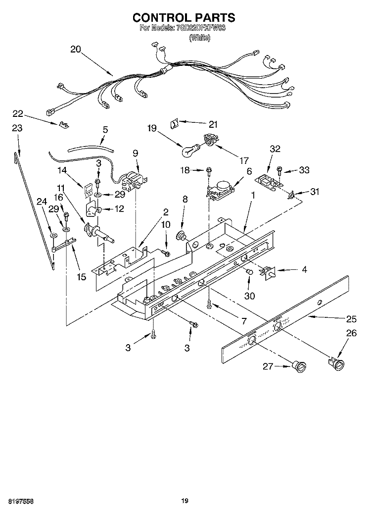CONTROL, OPTIONAL Diagram and Parts List for 7GD22DFXFW03  Whirlpool Refrigerator