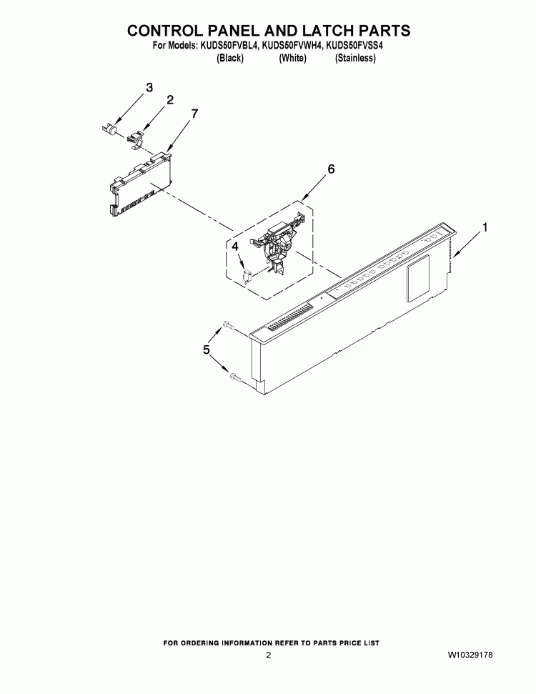 CONTROL PANEL AND LATCH PARTS Diagram and Parts List for KUDS50FVBL4  KitchenAid Dishwasher