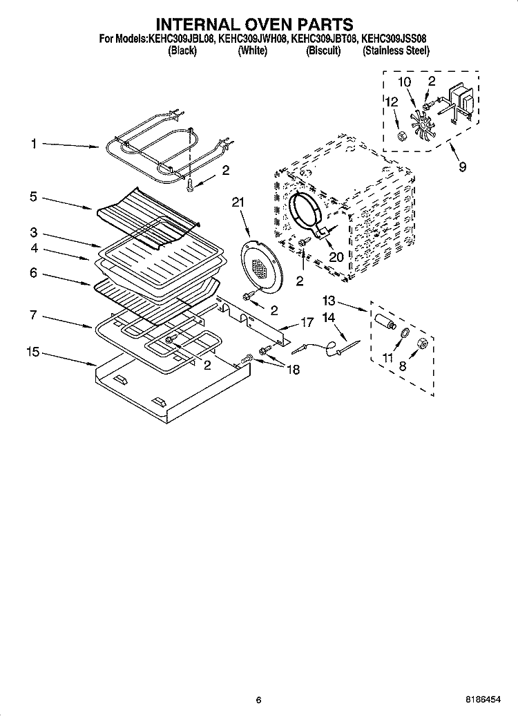 INTERNAL OVEN PARTS Diagram and Parts List for KEHC309JBT08  KitchenAid Microwave Oven Combo