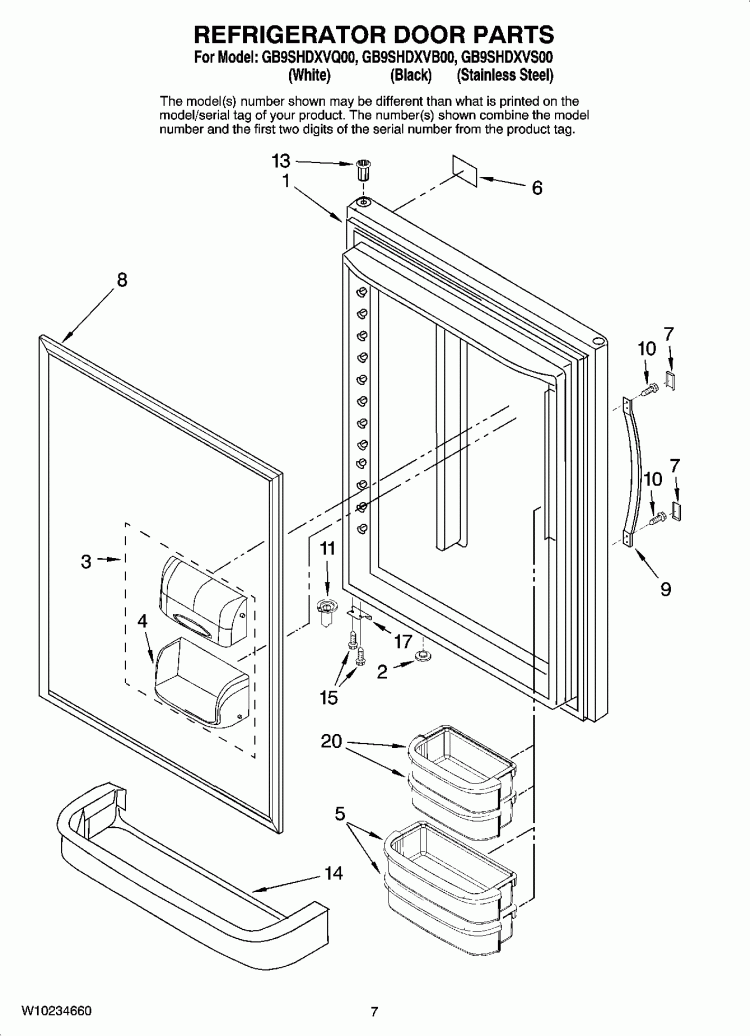 REFRIGERATOR DOOR PARTS Diagram and Parts List for GB9SHDXVB00  Whirlpool Refrigerator