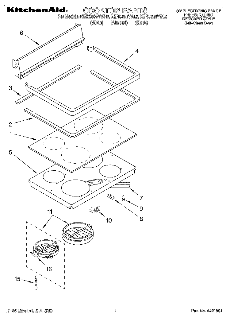 COOKTOP Diagram and Parts List for KERC500YBL5  KitchenAid Range
