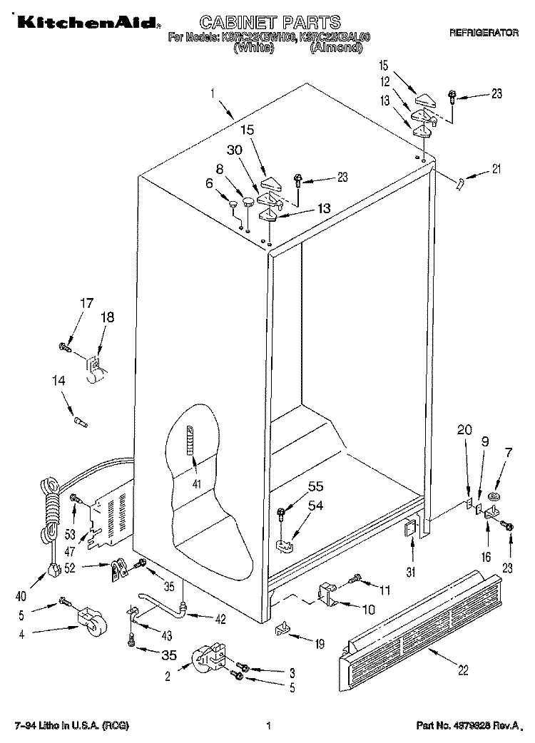 CABINET Diagram and Parts List for KSRC22KBAL00  KitchenAid Refrigerator