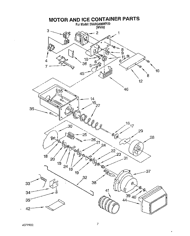 MOTOR AND ICE CONTAINER Diagram and Parts List for 3XARG498WP00  Whirlpool Refrigerator
