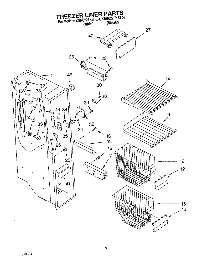 FREEZER LINER Diagram and Parts List for KSRU22FKWH04  KitchenAid Refrigerator