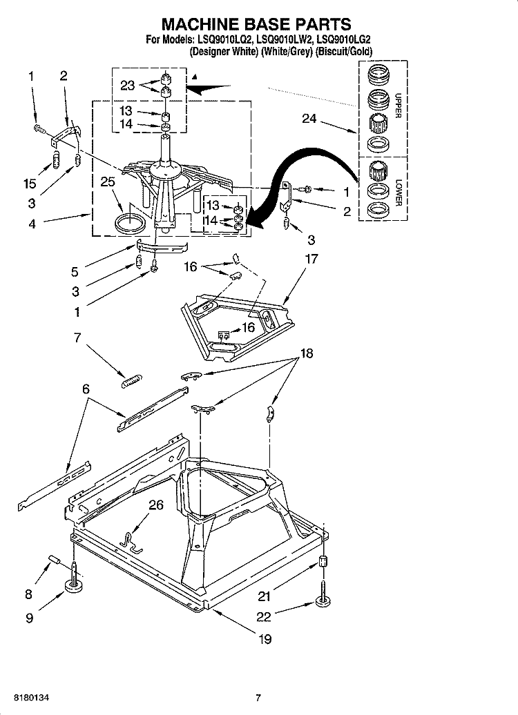MACHINE BASE PARTS Diagram and Parts List for LSQ9010LG2  Whirlpool Washer