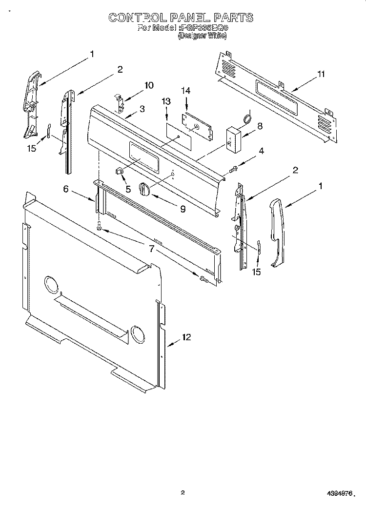 CONTROL PANEL Diagram and Parts List for FGP335EQ0  Roper Range
