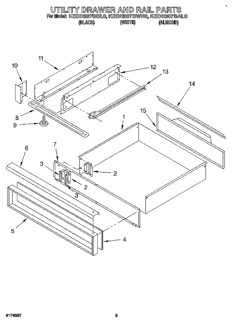 UTILITY DRAWER AND RAIL Diagram and Parts List for KEDH207BAL0  KitchenAid Range