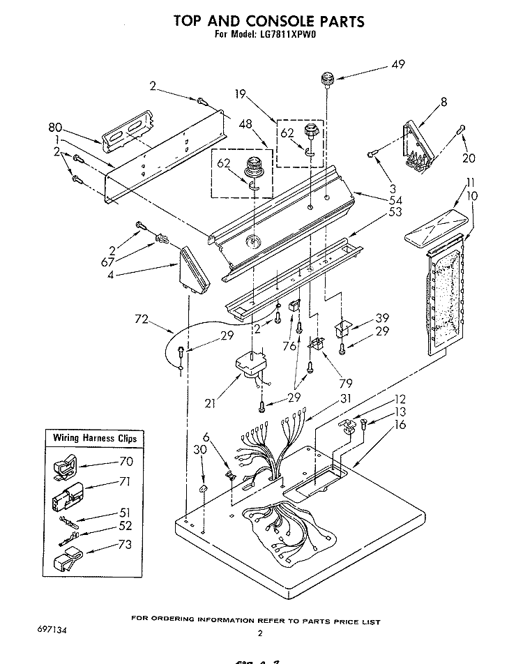 TOP AND CONSOLE , LITERATURE AND OPTIONAL Diagram and Parts List for LG7811XPW0  Whirlpool Dryer