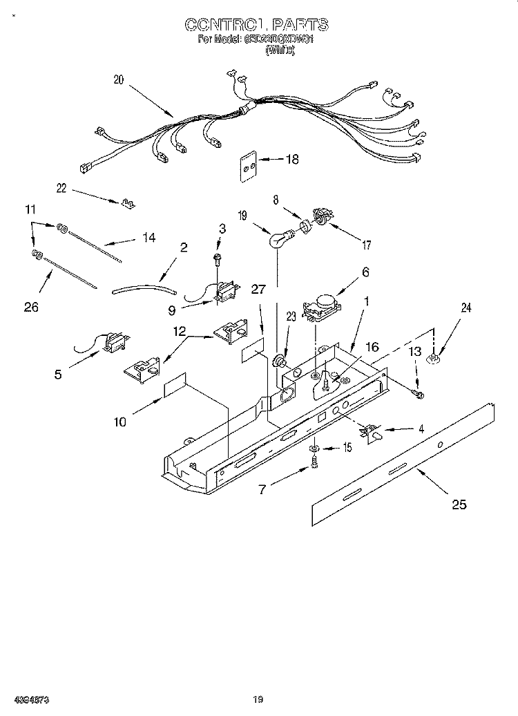 CONTROL, LIT/OPTIONAL Diagram and Parts List for 6ED22DQXDW01  Whirlpool Refrigerator