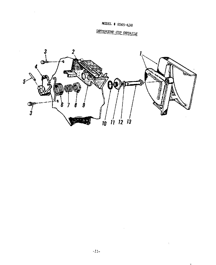 DETERGENT CUP Diagram and Parts List for 8565L40  Roper Dishwasher