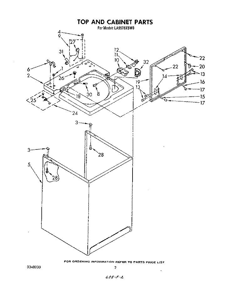 TOP AND CABINET , LIT/OPTIONAL Diagram and Parts List for LA5578XSW0  Whirlpool Washer
