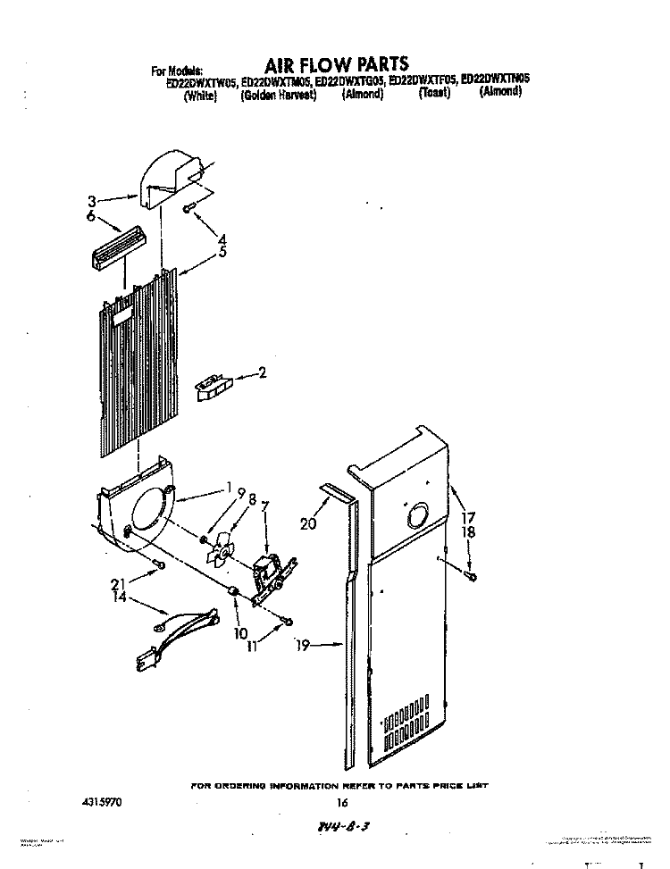 AIR FLOW Diagram and Parts List for ED22DWXTG05  Whirlpool Refrigerator