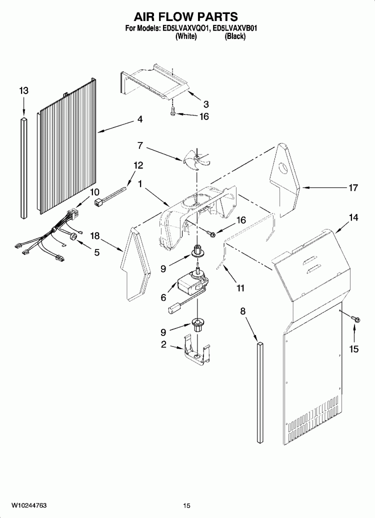 AIR FLOW PARTS Diagram and Parts List for ED5LVAXVB01  Whirlpool Refrigerator
