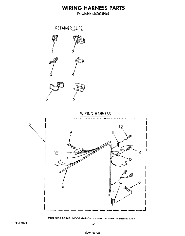 WIRING HARNESS Diagram and Parts List for LA6300XPW6  Whirlpool Washer