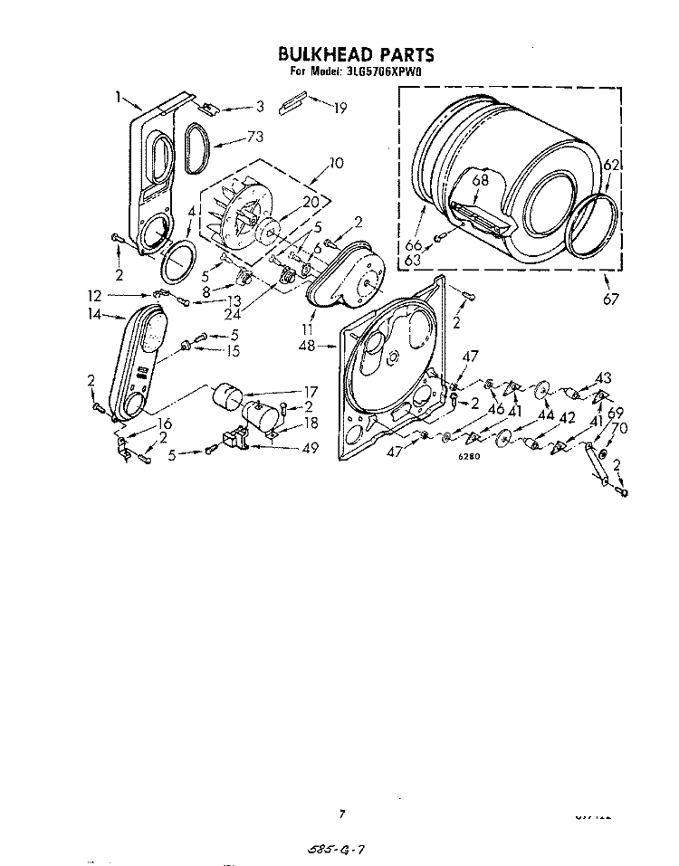 BULKHEAD Diagram and Parts List for 3LG5706XPW0  Whirlpool Dryer