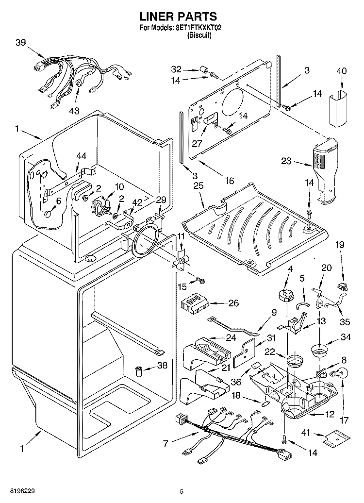 LINER Diagram and Parts List for 8ET1FTKXKT02  Whirlpool Refrigerator