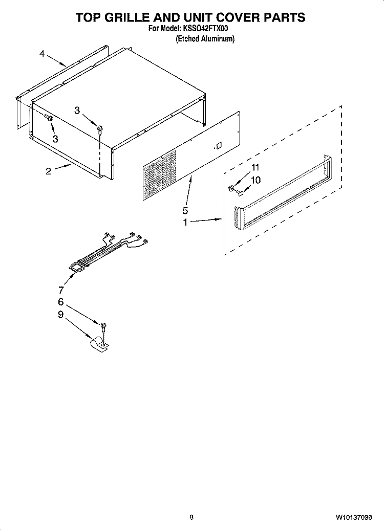 TOP GRILLE AND UNIT COVER PARTS Diagram and Parts List for KSSO42FTX00  KitchenAid Refrigerator