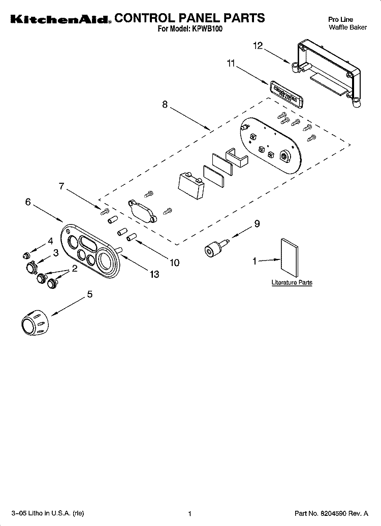 CONTROL PANEL PARTS Diagram and Parts List for KPWB100  KitchenAid Waffle Maker