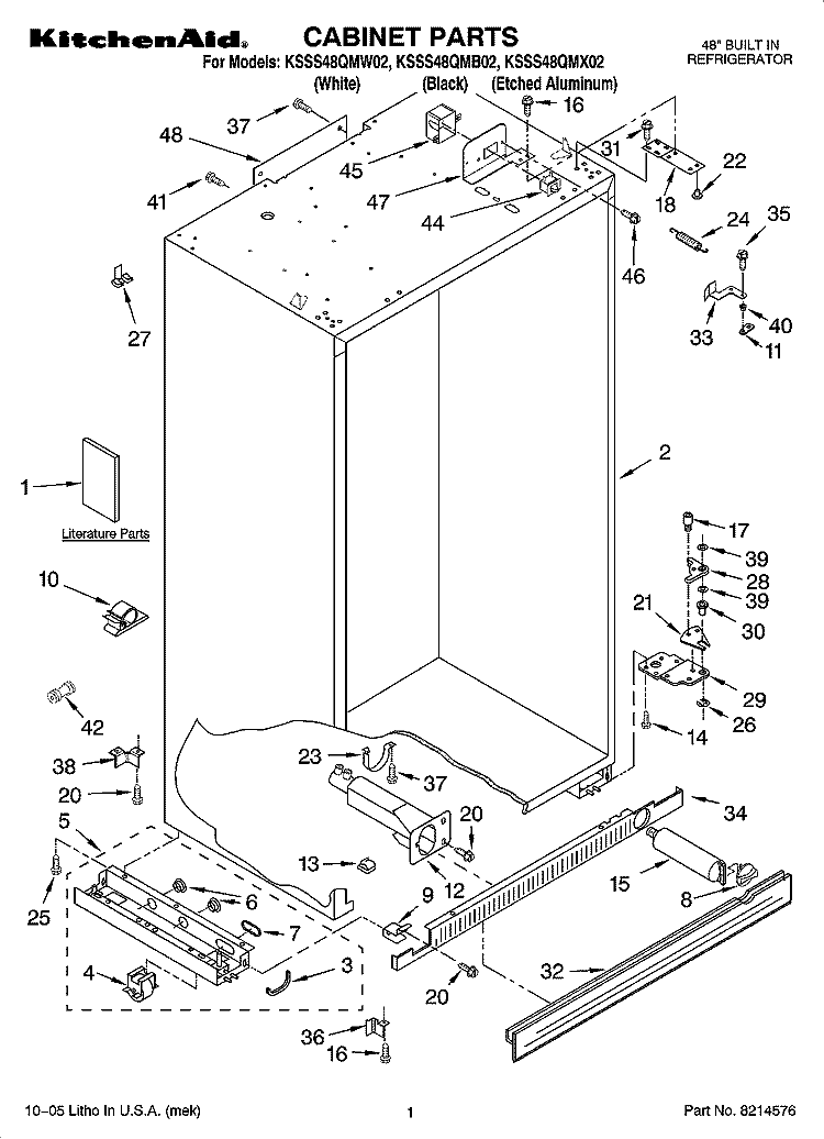 CABINET PARTS Diagram and Parts List for KSSS48QMX02  KitchenAid Refrigerator