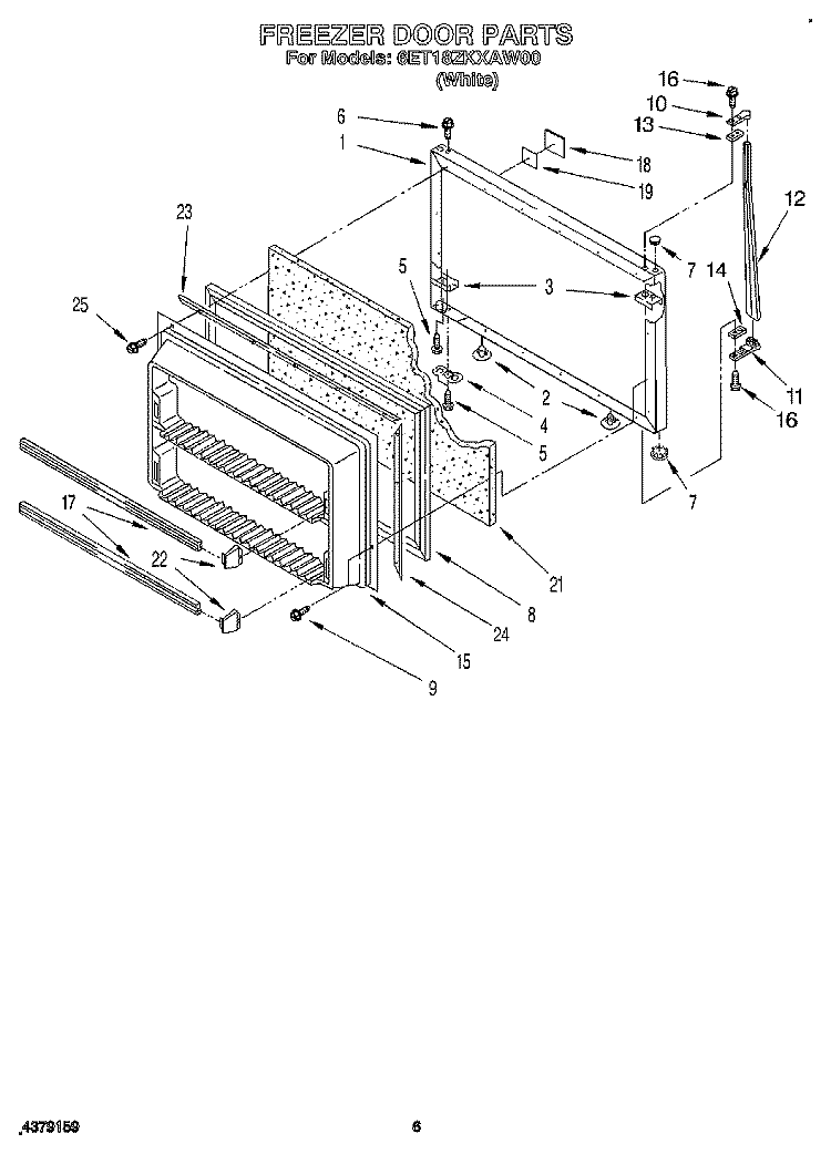 FREEZER DOOR Diagram and Parts List for 6ET18ZKXAW00  Whirlpool Refrigerator