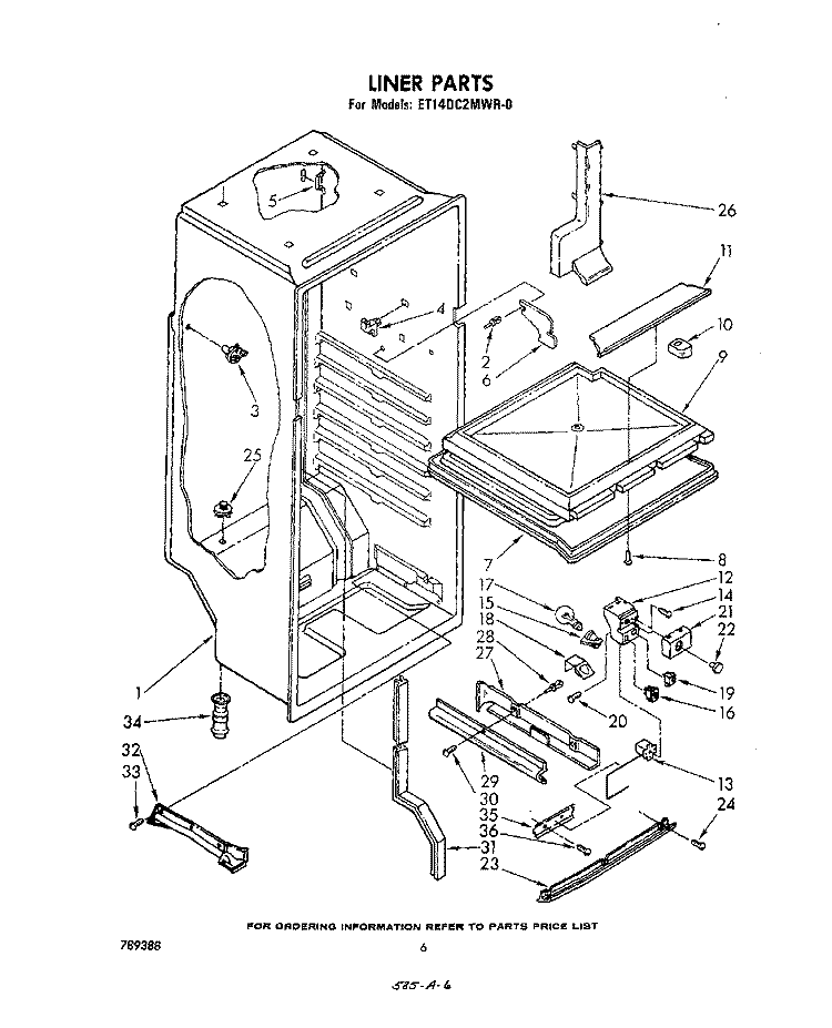 LINER , LIT/OPTIONAL Diagram and Parts List for ET14DC2MWR0  Whirlpool Refrigerator