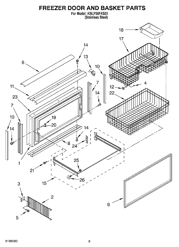 FREEZER DOOR AND BASKET Diagram and Parts List for KLBP36FKS01  KitchenAid Refrigerator