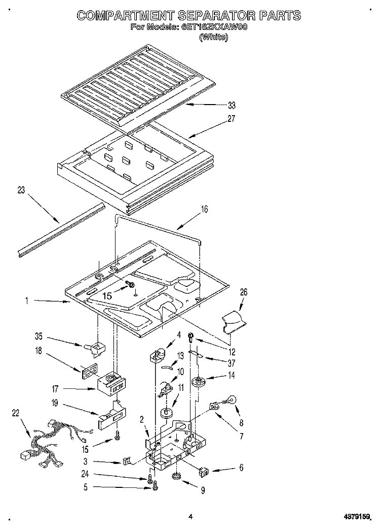 COMPARTMENT SEPARATOR Diagram and Parts List for 6ET18ZKXAW00  Whirlpool Refrigerator