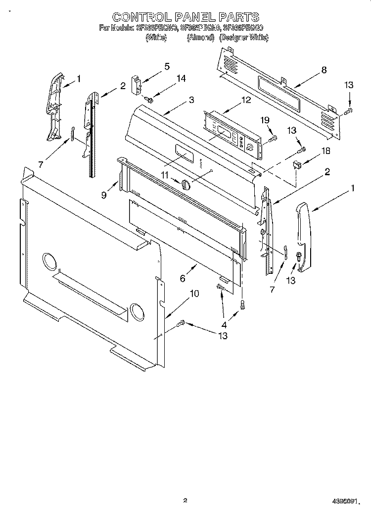 CONTROL PANEL Diagram and Parts List for SF365PEGN0  Whirlpool Range