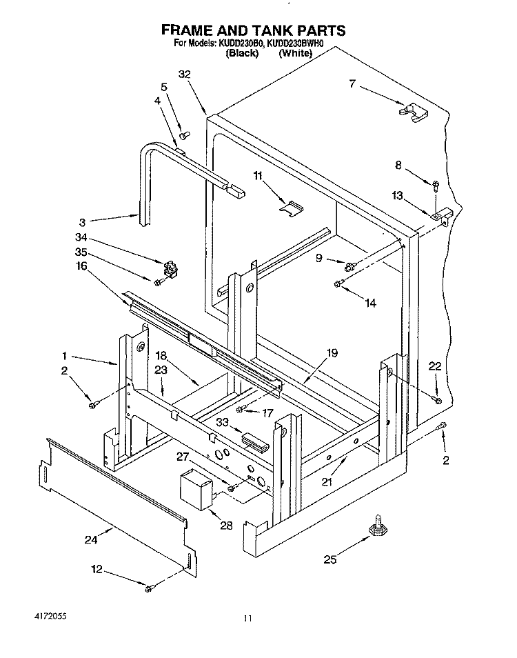 FRAME AND TANK Diagram and Parts List for KUDD230B0  KitchenAid Dishwasher