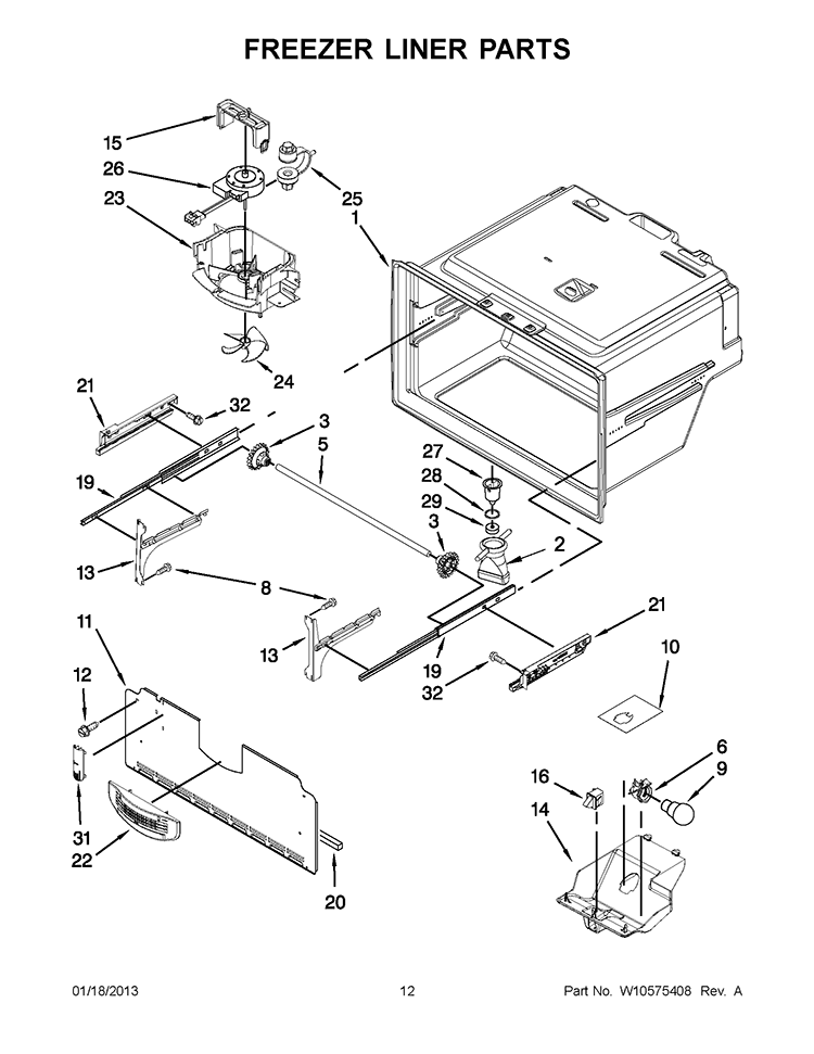 FREEZER LINER PARTS Diagram and Parts List for KFIS20XVWH8  KitchenAid Refrigerator