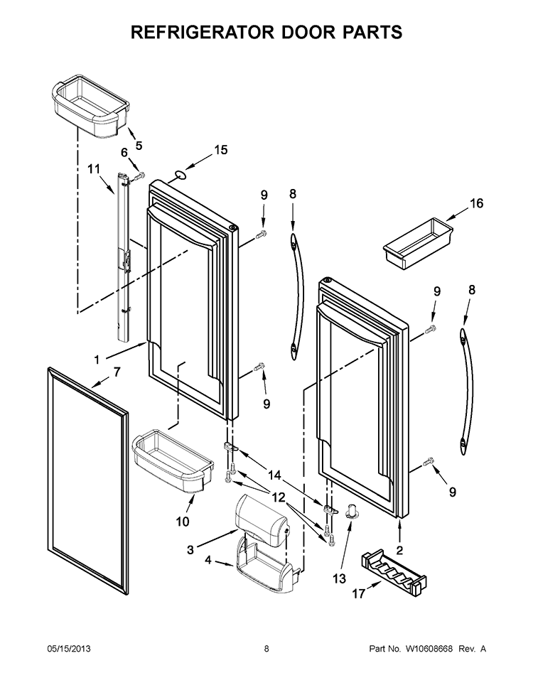 REFRIGERATOR DOOR PARTS Diagram and Parts List for 5GX0FHTXAF01  Whirlpool Refrigerator