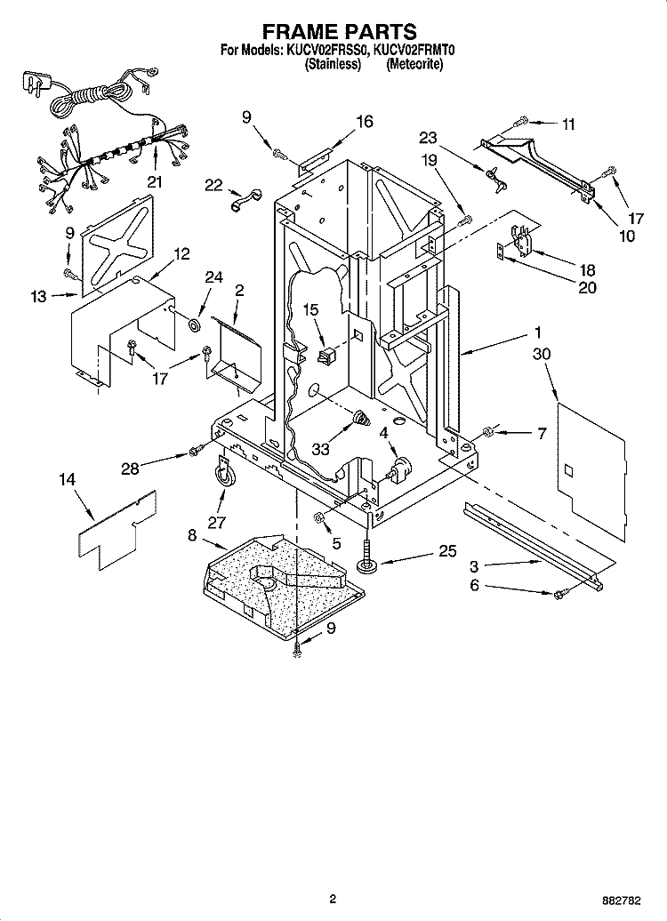 FRAME PARTS Diagram and Parts List for KUCV02FRSS0  KitchenAid Trash Compactor