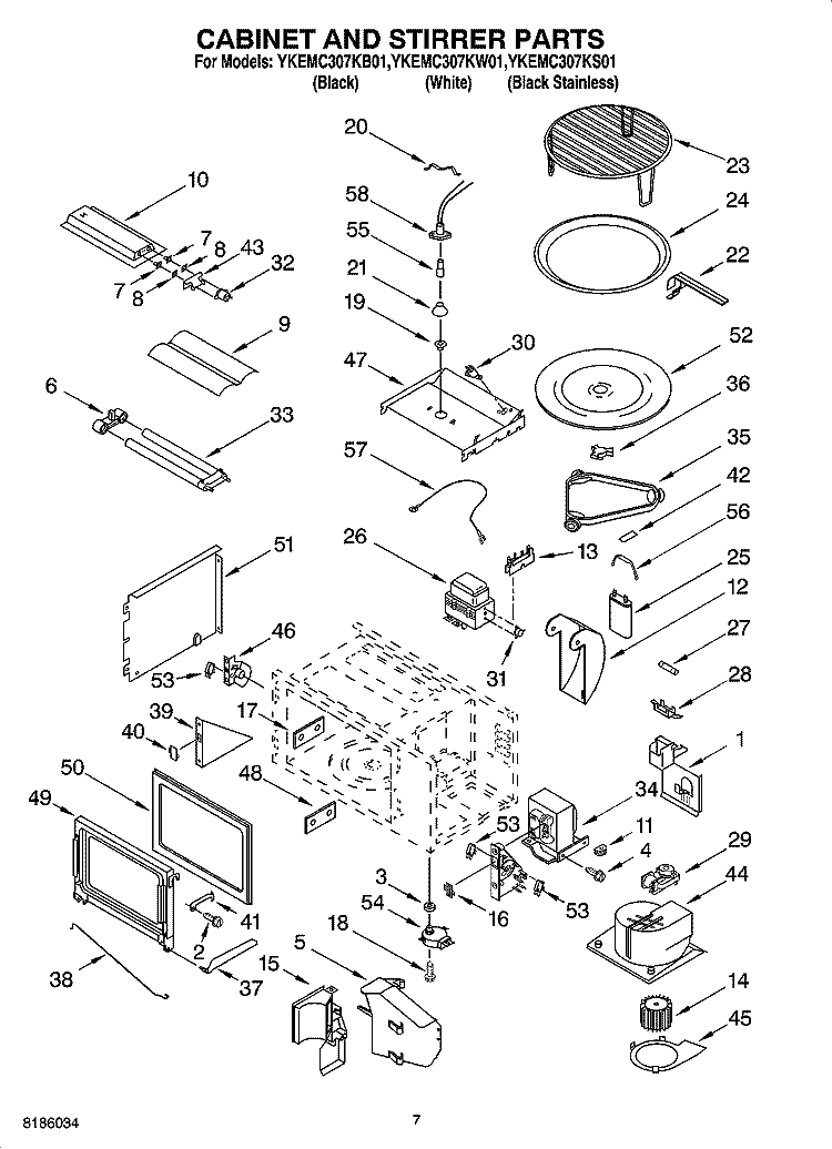 CABINET AND STIRRER PARTS Diagram and Parts List for YKEMC307KW01  KitchenAid Microwave Oven Combo