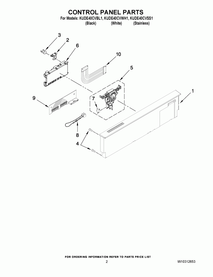CONTROL PANEL PARTS Diagram and Parts List for KUDE40CVSS1  KitchenAid Dishwasher