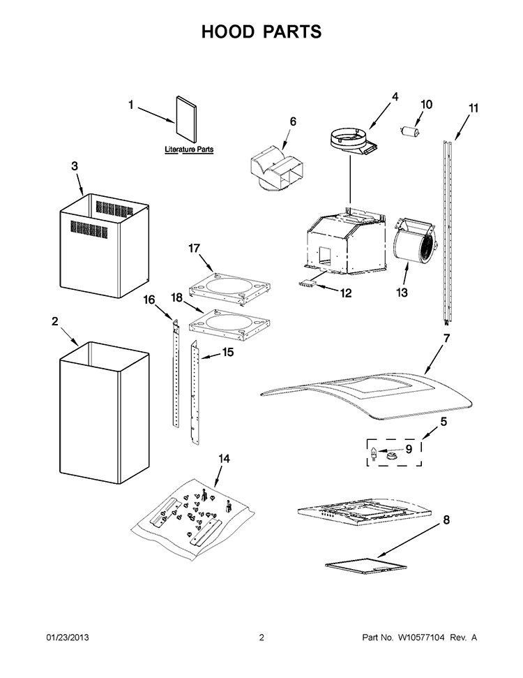 HOOD PARTS Diagram and Parts List for UXI6536BS0  Whirlpool Range Hood