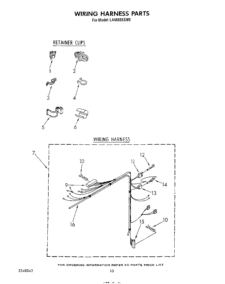 WIRING HARNESS Diagram and Parts List for LA6680XSW0  Whirlpool Washer