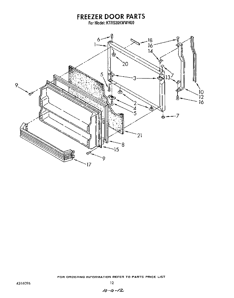 FREEZER DOOR Diagram and Parts List for KTRS20KWAL00  KitchenAid Refrigerator