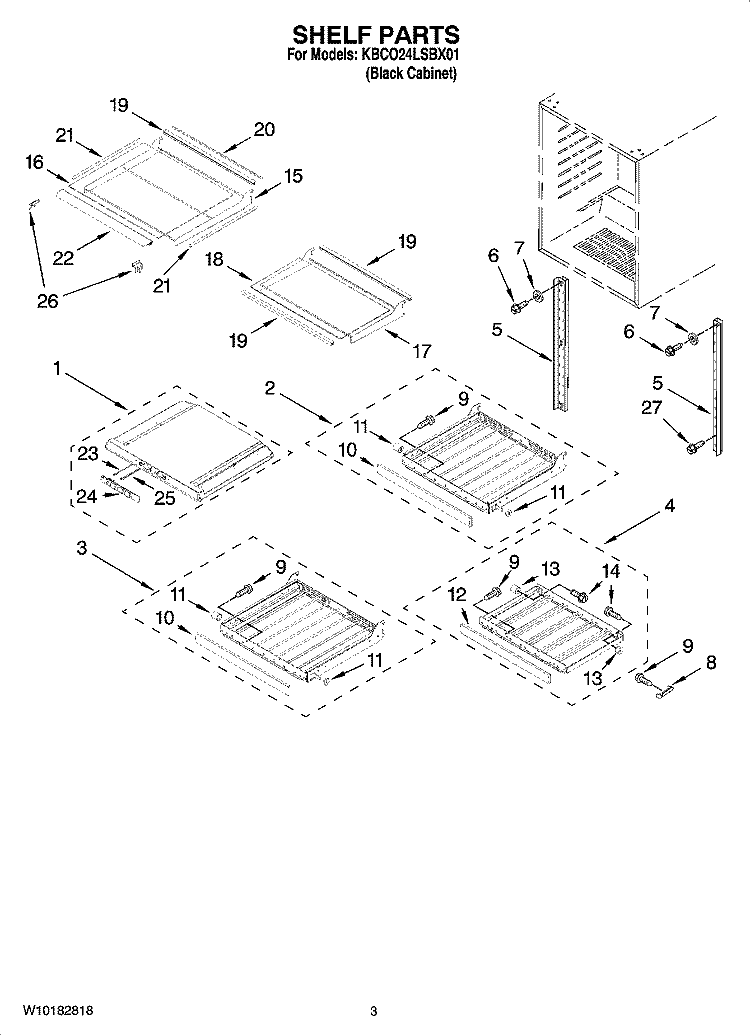SHELF PARTS Diagram and Parts List for KBCO24LSBX01  KitchenAid Wine and Beverage Cooler