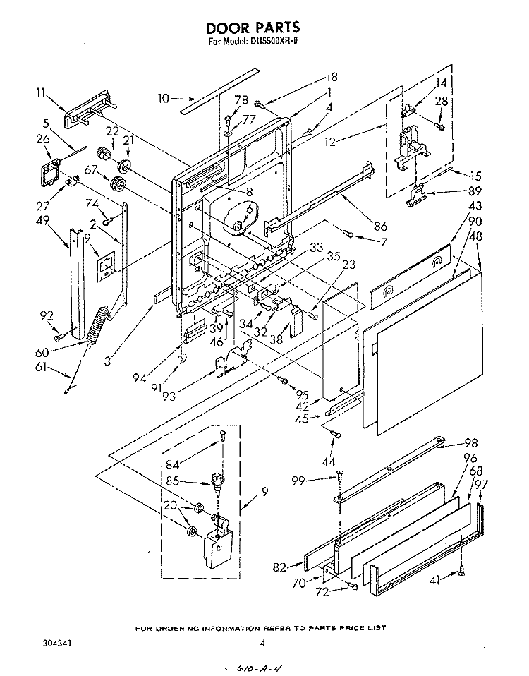 DOOR Diagram and Parts List for DU5500XR0  Whirlpool Dishwasher