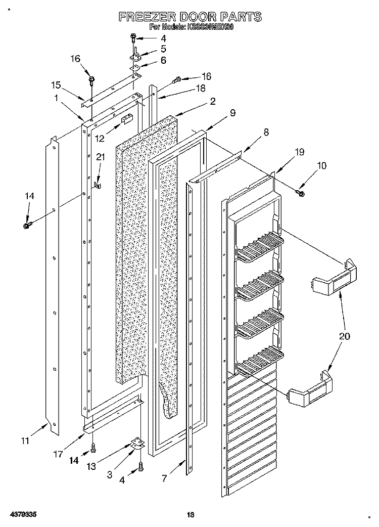 FREEZER DOOR Diagram and Parts List for KSSS36MBX00  KitchenAid Refrigerator