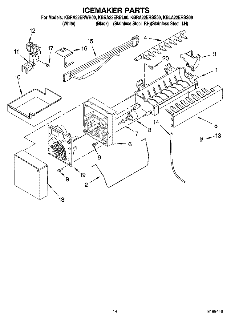 ICEMAKER PARTS, OPTIONAL PARTS Diagram and Parts List for KBLA22ERSS00  KitchenAid Refrigerator
