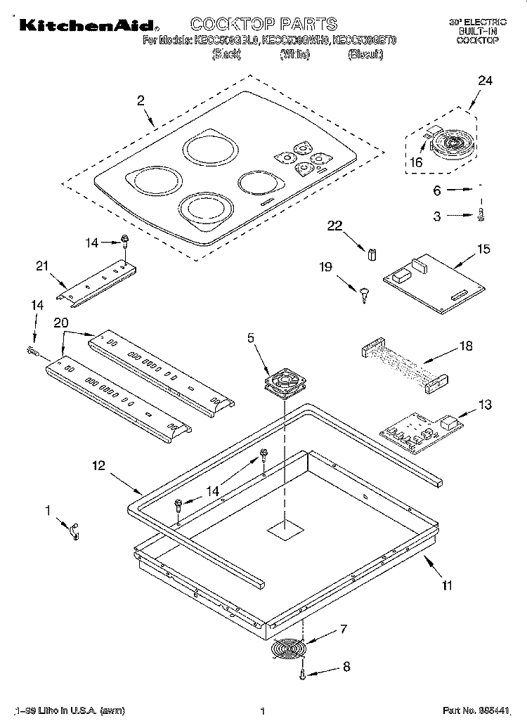 SECTION Diagram and Parts List for KECC508GBL0  KitchenAid Cooktop
