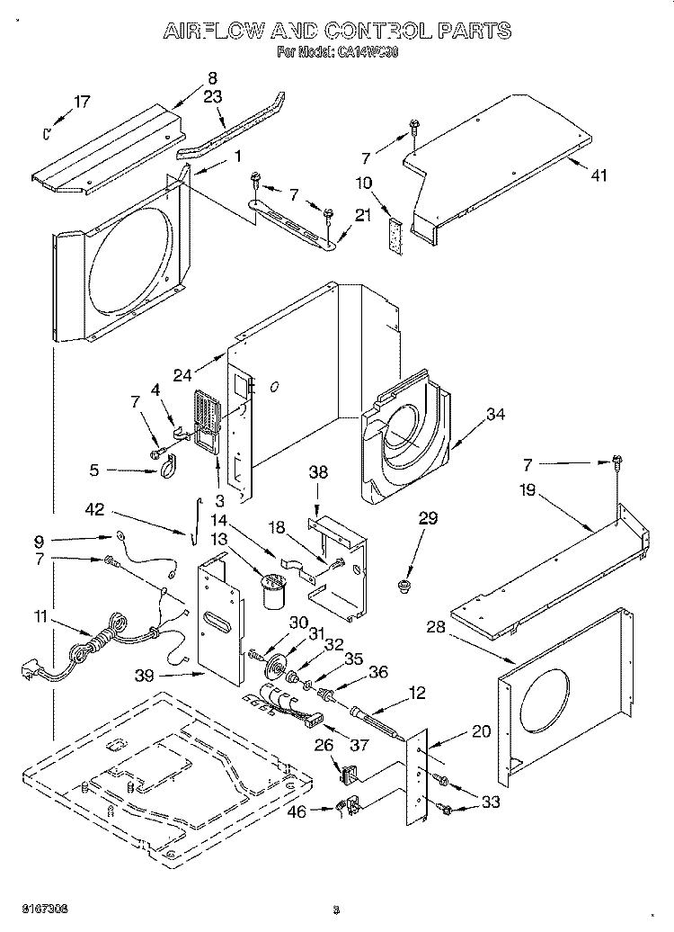 AIRFLOW AND CONTROL Diagram and Parts List for CA14WC90  Whirlpool Air Conditioner