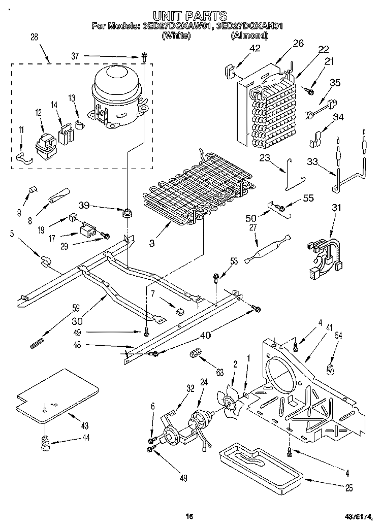 UNIT Diagram and Parts List for 3ED27DQXAW01  Whirlpool Refrigerator