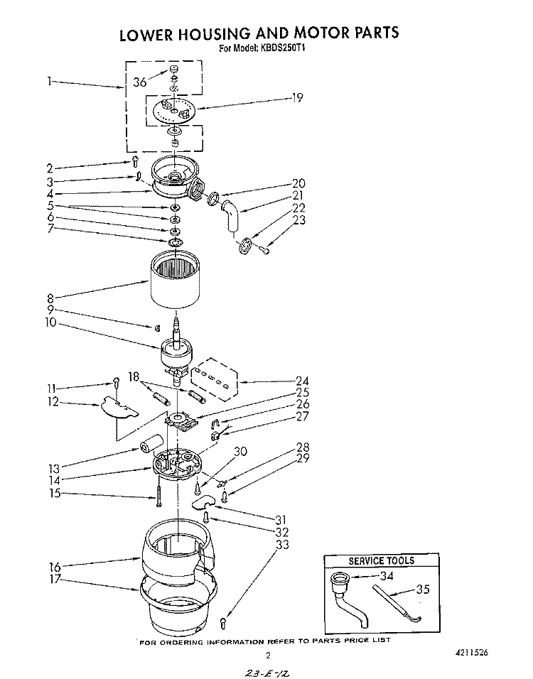 SECTION Diagram and Parts List for KBDS250T1  KitchenAid Food Waste Disposer