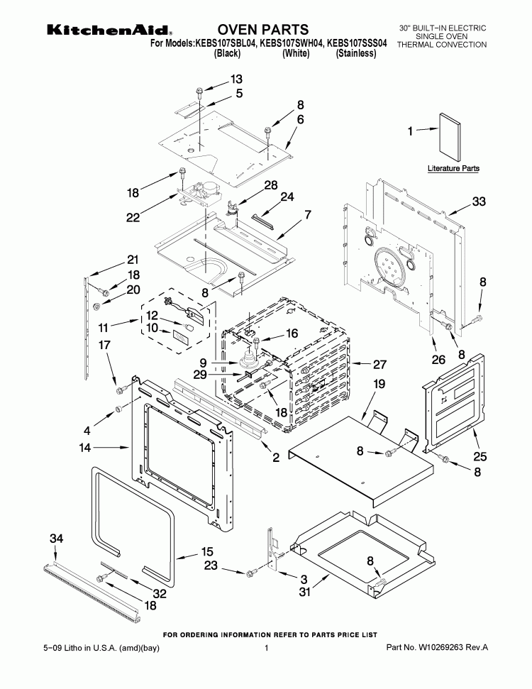 OVEN PARTS Diagram and Parts List for KEBS107SSS04  KitchenAid Wall Oven