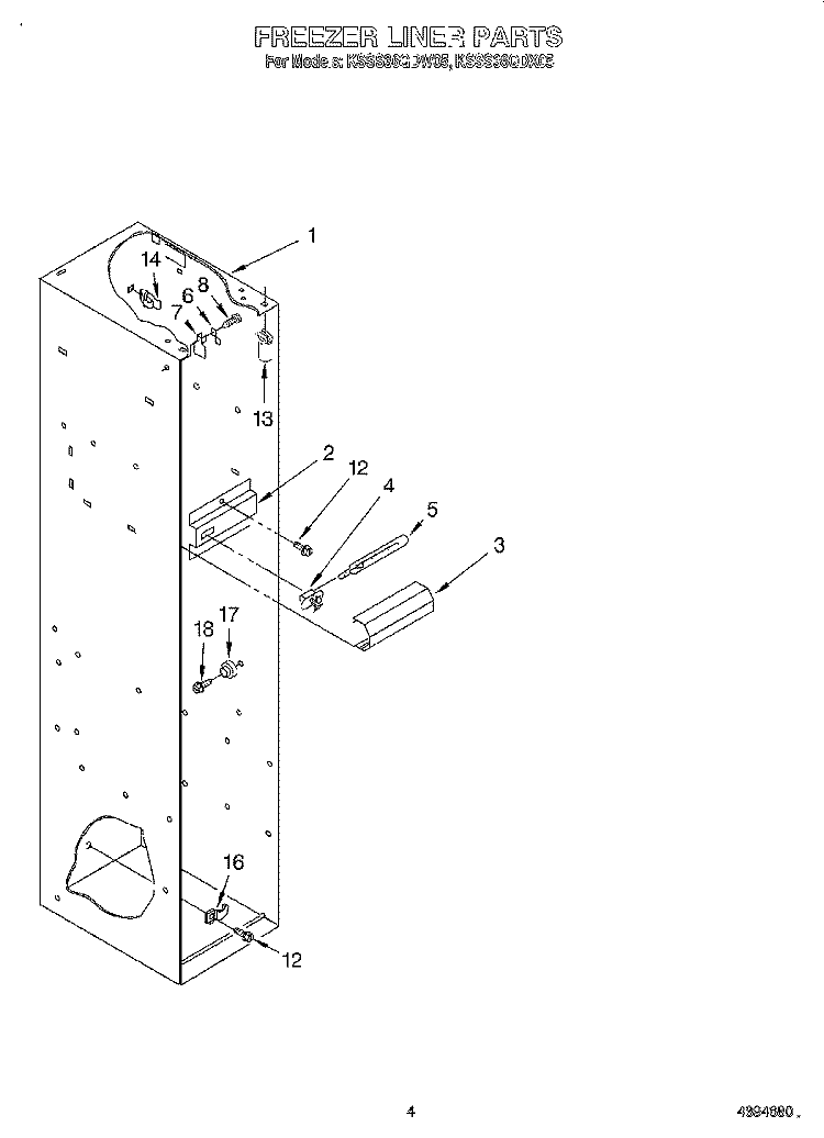 FREEZER LINER Diagram and Parts List for KSSS36QDX05  KitchenAid Refrigerator