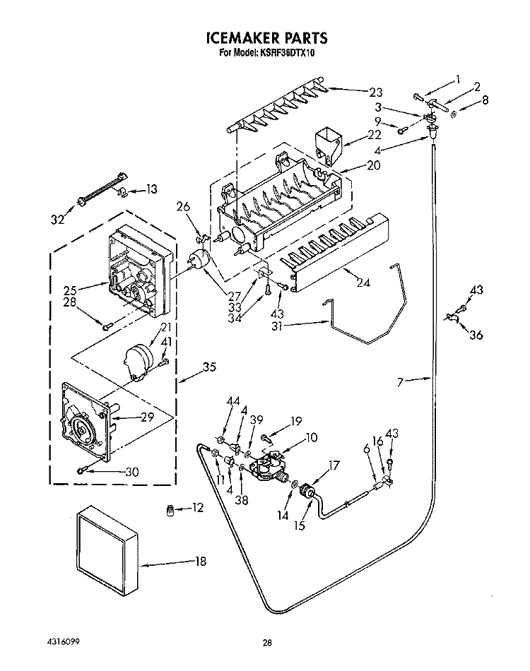 ICEMAKER Diagram and Parts List for KSRF36DTX10  KitchenAid Refrigerator